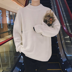 Autumn and winter sweater men loose knit coat personality trend of Korean couple half BF male wind turtleneck sweater M white