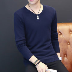 Autumn and winter white sweater with Korean male cashmere thick V collar head pure youth slim knit shirt L (110-130 Jin) Navy Blue (not cashmere)