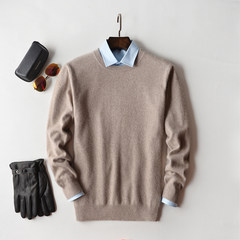100% male pure cashmere sweater cashmere turtleneck collar young men fall V backing knitted cardigan sweater S Beige