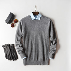 100% male pure cashmere sweater cashmere turtleneck collar young men fall V backing knitted cardigan sweater S Medium grey