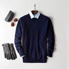 100% male pure cashmere sweater cashmere turtleneck collar young men fall V backing knitted cardigan sweater S dark blue