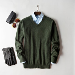 100% male pure cashmere sweater cashmere turtleneck collar young men fall V backing knitted cardigan sweater S V collar pickles green