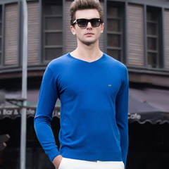 V long sleeved t-shirt men Hengyuanxiang genuine collar head middle-aged fashion business knitted shirt thin with Dad 165/84A Brilliant blue
