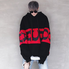 2017 new men in autumn tide with cashmere Hoodie long sleeved loose jumper trend of Korean Students M black