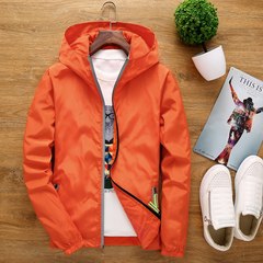 Men's spring and autumn thin coat male Hooded Jacket XL loose fat fat young fat 200 pounds 7XL (250-275 Jin) Orange red