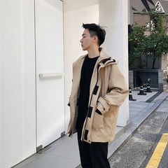 Fangcun Mr. Polo loose coat color oversize Korean hooded windbreaker jacket. S Khaki loose reference size