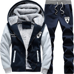 13 plus 14 cashmere sweater coat boy thickening 15 junior middle school students at the age of 16 young male autumn and winter sport suit 3XL D57 dark blue