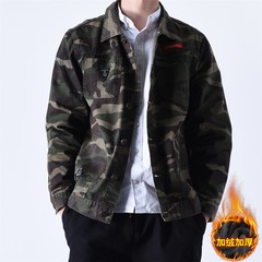 Casual denim jeans, spring and winter coat, retro style, Korean trend, students' cashmere, thickening men's jacket 3XL Fan color (plus cashmere thickening)