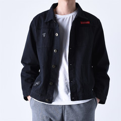 Casual denim jeans, spring and winter coat, retro style, Korean trend, students' cashmere, thickening men's jacket 3XL black