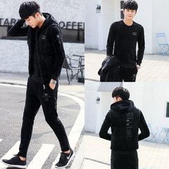 The winter cotton padded clothes in winter coat jinsirong male casual sportswear with short cashmere thickening trend of Korean 3XL Black 2