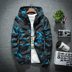 Jacket men's spring and autumn, 2017 new Korean version, leisure trend, self cultivation, handsome autumn clothing, young Baseball Jacket 3XL Blue camouflage