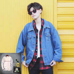 The fall all-match loose trend student cowboy ulzzang Harajuku BF wind jacket coat boys. 3XL Blue loose coat + white long sleeved chest bar