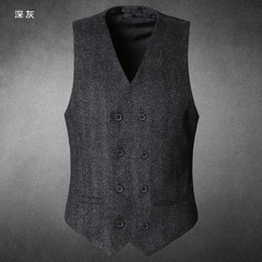 Autumn male body decoration Wool Vest Mens woolen vest vest M51 double breasted suit metrosexual man S Dark grey