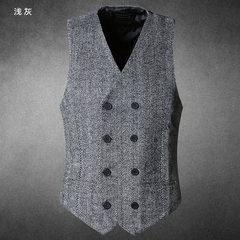 Autumn male body decoration Wool Vest Mens woolen vest vest M51 double breasted suit metrosexual man S Light gray.