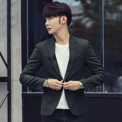 2017 fall wool suit male slim coat Korean business casual jacket small tide handsome young man in a suit 3XL Blackish green