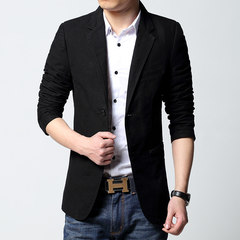 Korean men's cotton slim suit jacket with fleece male fat thickened casual suit male fat XL tide 5XL 3621 black