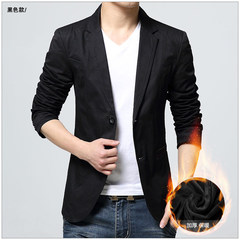 Korean men's cotton slim suit jacket with fleece male fat thickened casual suit male fat XL tide XL 850 (velvet) black