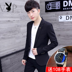 Dandy casual suit male thin slim suit young men's suits single Korean tide England coat 3XL Pure black