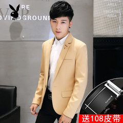Dandy casual suit male thin slim suit young men's suits single Korean tide England coat 3XL 608 pale yellow