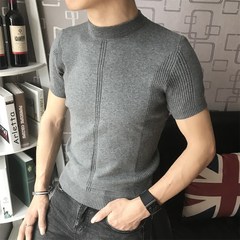 Korean men in winter, pure short sleeved turtleneck sweater knit sweater slim wind port half sleeve shirt tide (XL) suggest about 135-145 pounds weight white