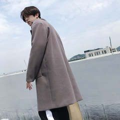 The boy fall in the long and slim men's windbreaker jacket woolen coat winter trend of Korean Students M gray
