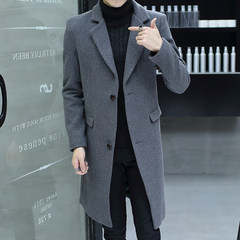 Dandy coat in the long section of Korean men's wool coat winter handsome knee woolen coat 2017 XL/175 Grey -617 pocket cover