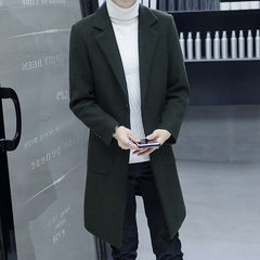 Dandy coat in the long section of Korean men's wool coat winter handsome knee woolen coat 2017 XL/175 Green -6808 pocket bag