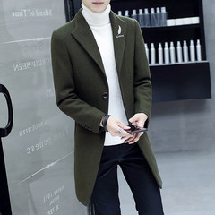 Dandy coat in the long section of Korean men's wool coat winter handsome knee woolen coat 2017 XL/175 Green -868 feather