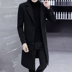 Dandy coat in the long section of Korean men's wool coat winter handsome knee woolen coat 2017 XL/175 Black -617 pocket cover