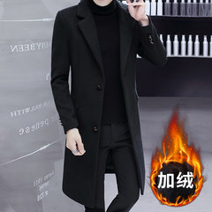 Dandy coat in the long section of Korean men's wool coat winter handsome knee woolen coat 2017 XL/175 Black 617 with velvet