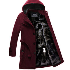 The winter men's cashmere coat with Korean version of the long slim handsome young male winter coat thick woolen coat 3XL Claret