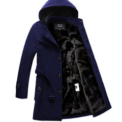 The winter men's cashmere coat with Korean version of the long slim handsome young male winter coat thick woolen coat 3XL Navy Blue