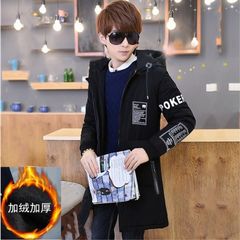 The male students in the long coat of spring and autumn winter cashmere Korean cultivating teenagers. Man hat coat thickening 3XL Velvet black