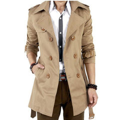 Windbreaker long male Korean version of self-cultivation students coat teenagers autumn winter plus wool thickening coat big size men's clothing 6XL (thickening memory fabric about +225 Jin) Khaki memory fabric