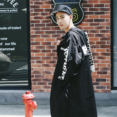 South Korea fashion brand waterproof windbreaker long raincoat multifunctional hooded windbreaker sun ultra wide hand Solbi male tide M black