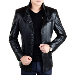Playboy leather suit, Korean leather suit, leisure leather coat, jacket jacket tide One hundred and ninety-five black