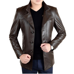 Playboy leather suit, Korean leather suit, leisure leather coat, jacket jacket tide One hundred and ninety-five Salted vegetable color