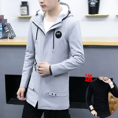 Long coat autumn 2017 new Korean cashmere coat with thickened slim winter Hooded Jacket tide men 3XL 366 cashmere grey