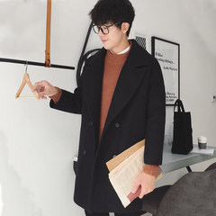 Autumn and winter new men's windbreaker type male Korean cultivating in the long section of thick woolen coat men's wool coat 3XL black