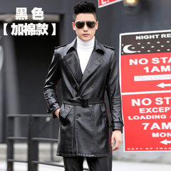 Every day special long men's leather 2017 New Youth Korean version of self-cultivation, handsome leather windbreaker coat tide 3XL Black [cotton]
