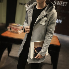 2017 new male windbreaker long section of Korean students with thick winter coat cashmere tide male slim youth 3XL F115 grey cashmere