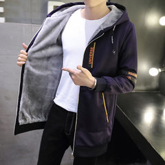 2017 new male windbreaker long section of Korean students with thick winter coat cashmere tide male slim youth 3XL F998 plus blue velvet