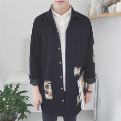 Autumn wind flow in Hong Kong 2017 new original long coat male Korean hole shirt Korean youth coat M black