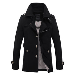 Autumn and winter of Korean men's cotton casual coat in men's long coats and cashmere coat thick tide 3XL Black thin money
