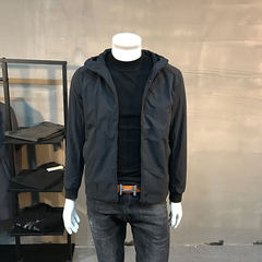 Men fall 2017 new thin solid hooded windbreaker jacket Korean youth fashion coat all-match male tide 3XL Black new style