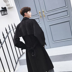 An early winter seven Designer Mens ulzzang Korea Gentlemanliness palace long no buckle coat M black