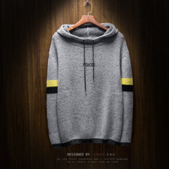 The winter men's hair thick Pullover Hooded Sweater fall trend Korea loose sweater male L gray