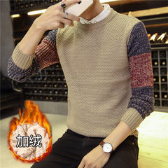 Warm in winter with cashmere cashmere fashion line loose sweater size thick wool sweater young Korean men students 3XL 828 Khaki