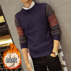 Warm in winter with cashmere cashmere fashion line loose sweater size thick wool sweater young Korean men students 3XL 828 blue