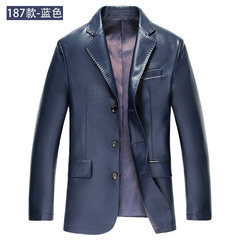 Haining high-end leather leather leather leather jacket slim suit male male middle-aged men's leather jacket leisure new special offer 170/M 187 blue